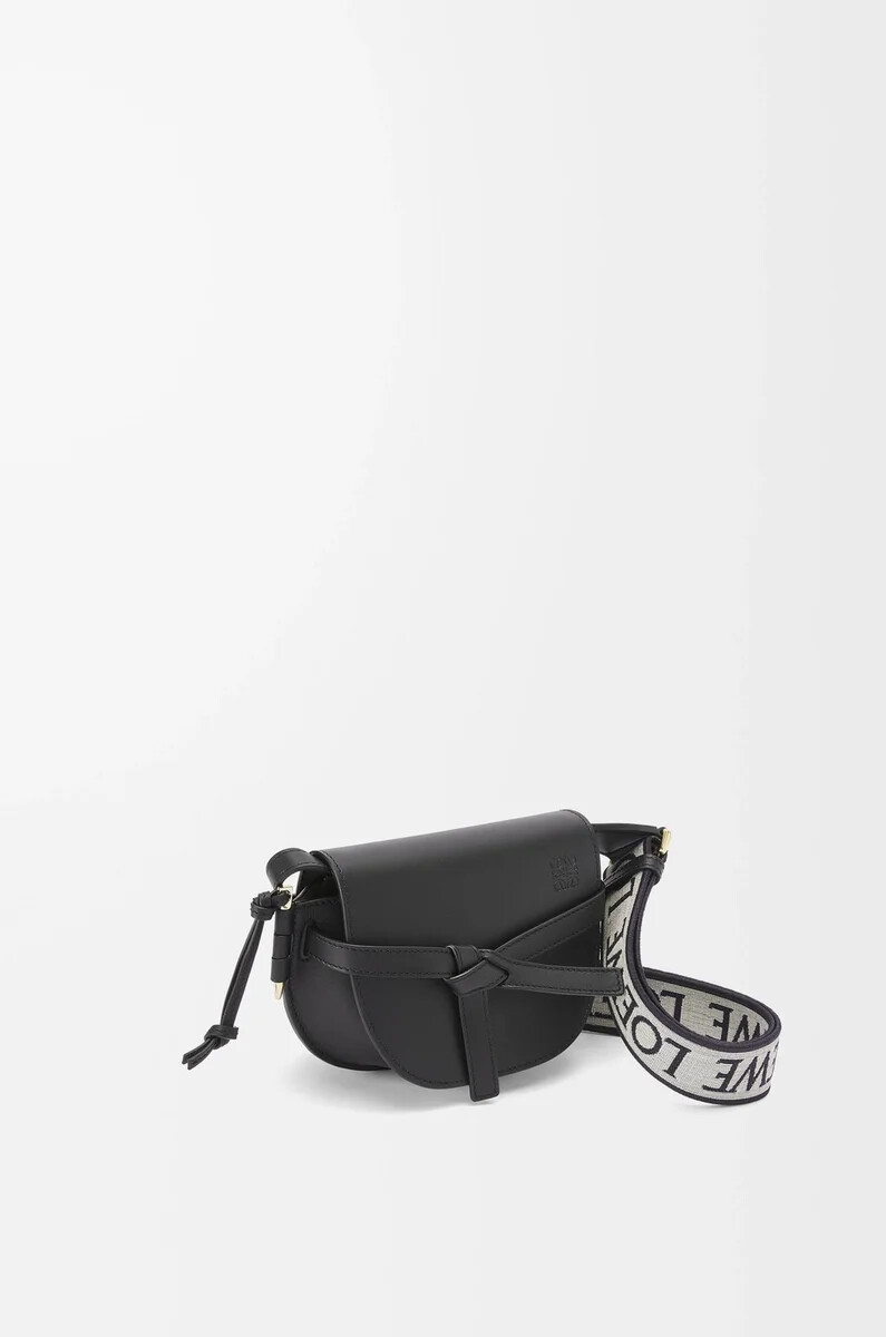 mini gate dual tasche aus weichem kalbsleder und jacquard schwarz