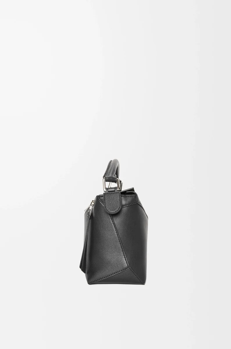 kleine puzzle edge tasche aus klassischem kalbsleder in schwarz