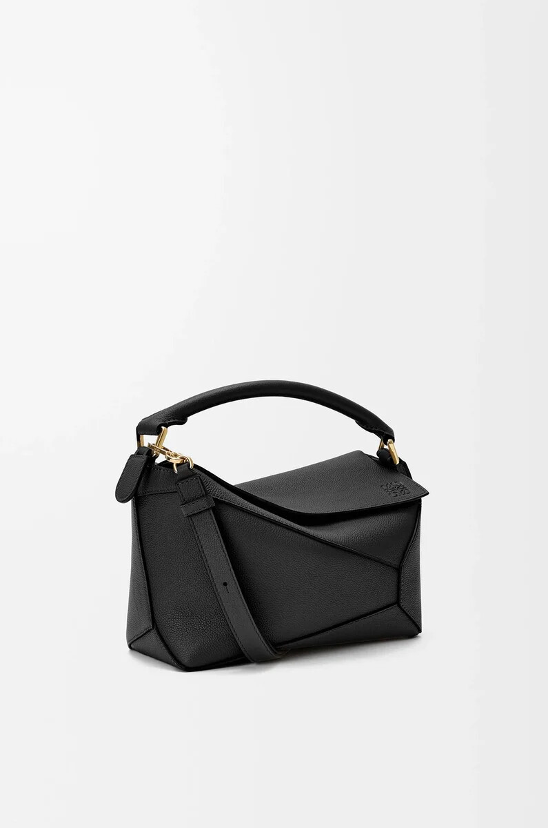 kleine puzzle edge tasche aus weichem genarbtem kalbsleder schwarz