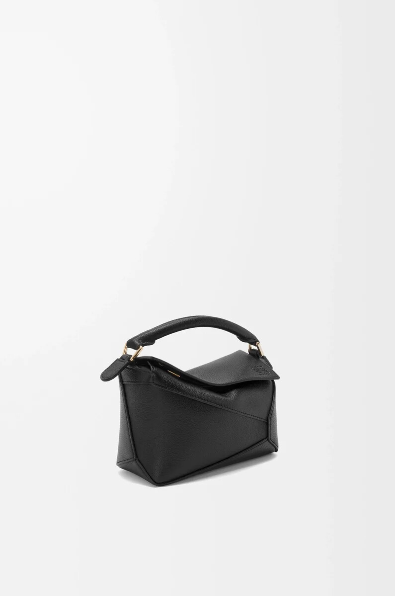 mini puzzle edge tasche aus weichem genarbtem kalbsleder schwarz