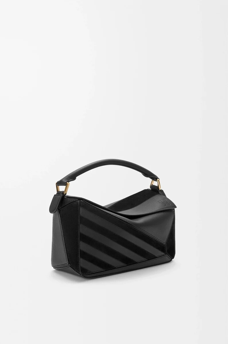 kleine puzzle-tasche aus klassischem kalbsleder und wildleder schwarz