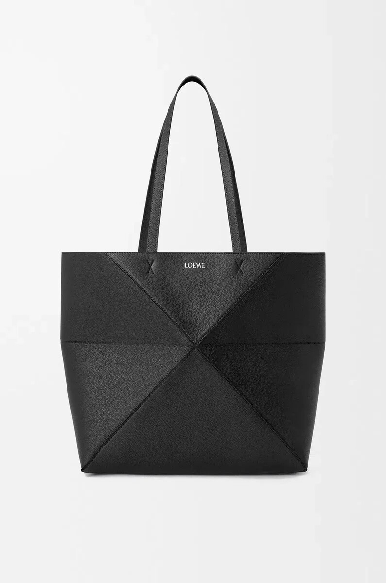 mittelgroße horizontale puzzle fold tote aus weichem genarbtem kalbsleder schwarz