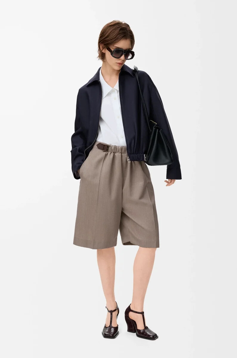 shorts mit gürtel aus wolle in beige melange