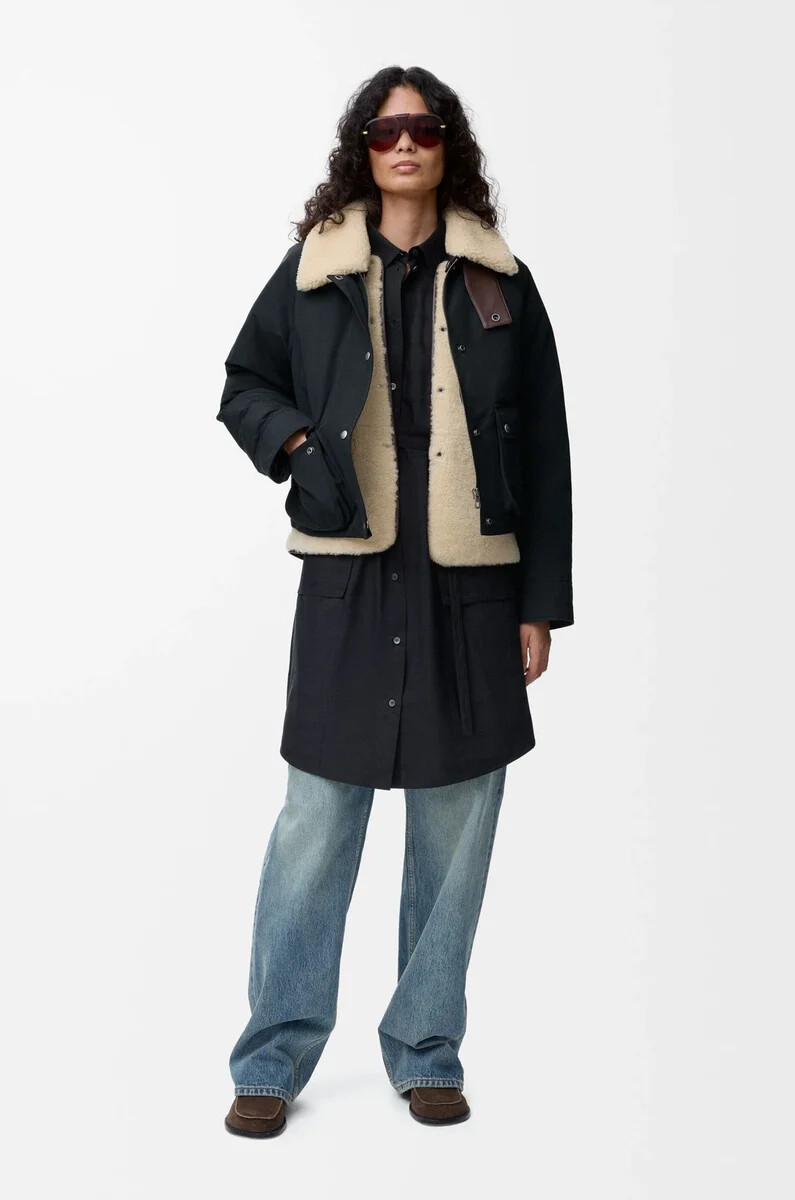 daunenjacke aus shearling- und baumwollmischung schwarz