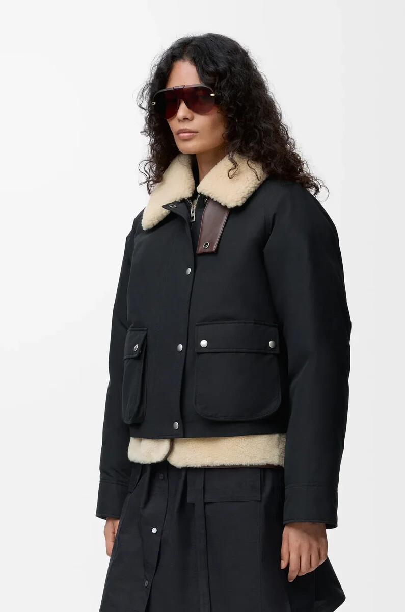 daunenjacke aus shearling- und baumwollmischung schwarz