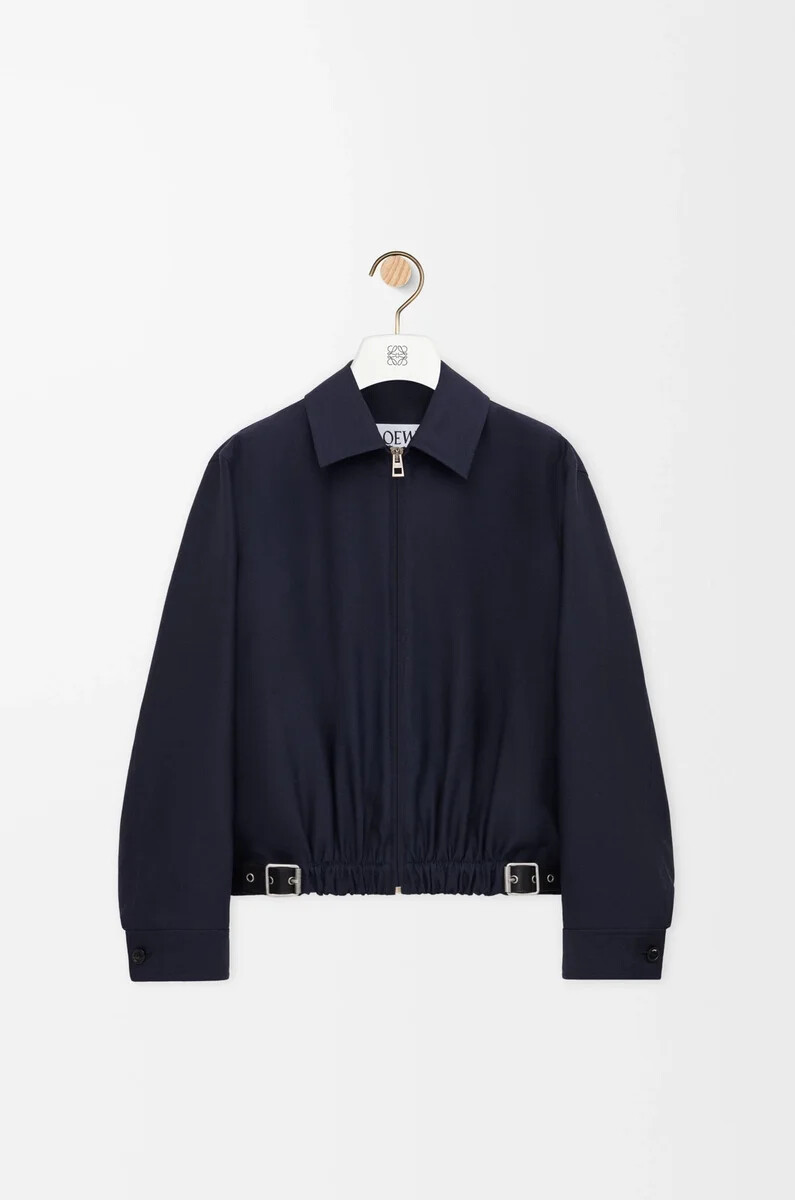 gürteljacke aus wolle und seide marineblau