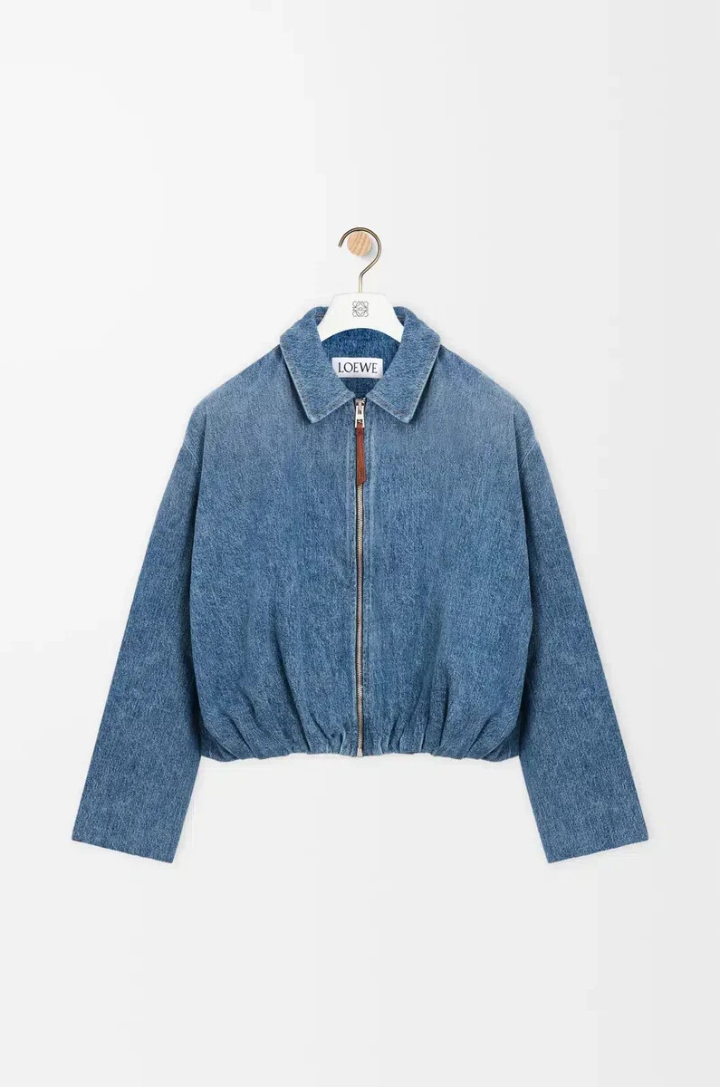 drapierte jacke aus denim in indigoblau