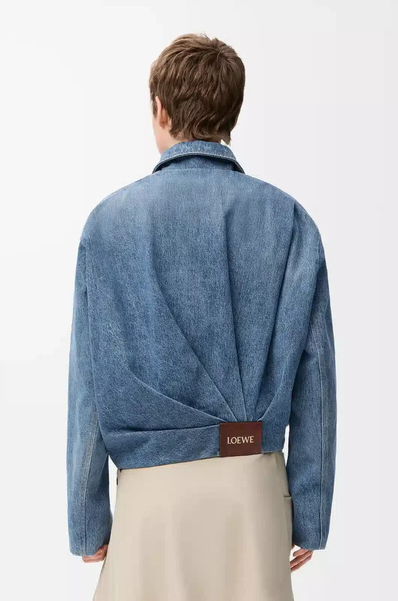 drapierte jacke aus denim in indigoblau