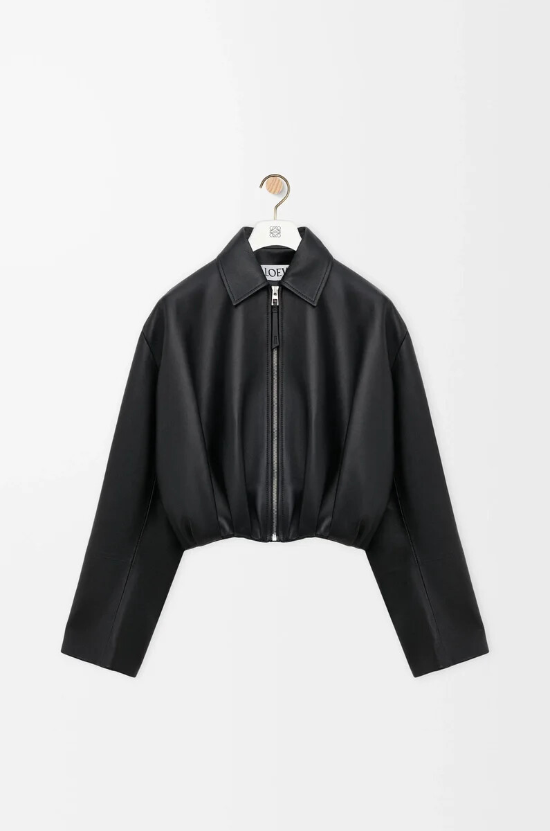 drapierte jacke aus schwarzem nappa-lammleder