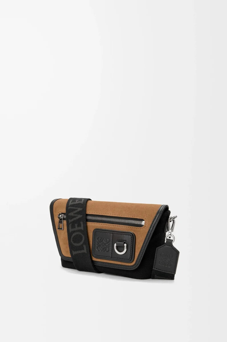 mini flex messenger bag aus canvas und wildleder schwarzdunkelgold