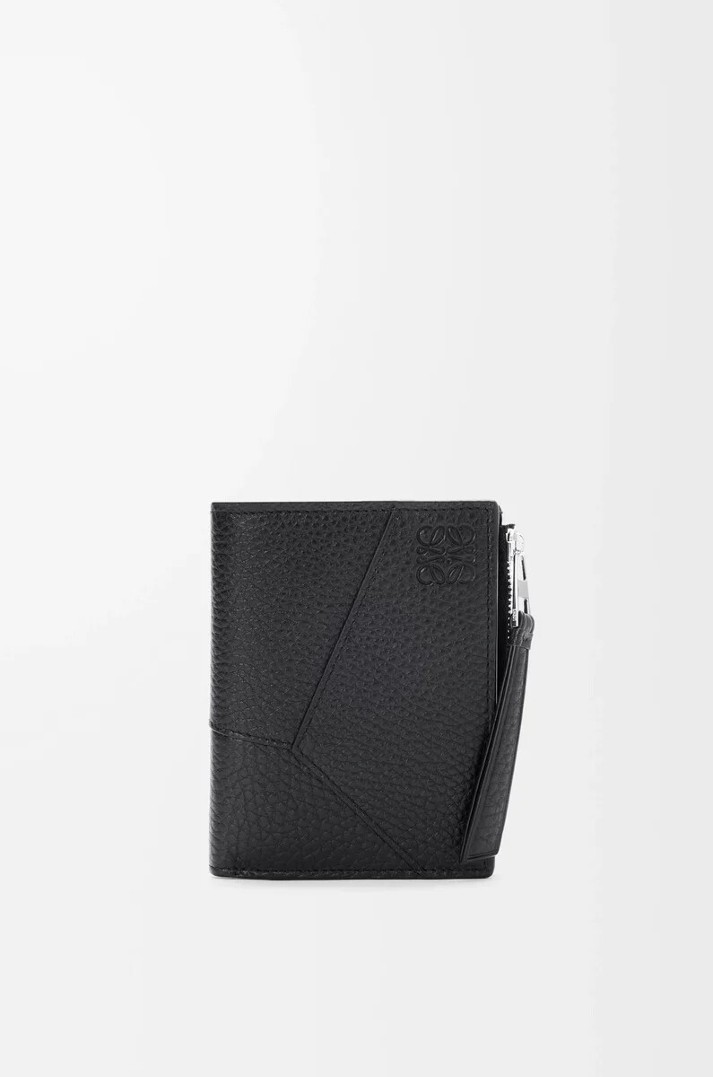puzzle slim compact wallet aus geschmeidigem genarbtem kalbsleder schwarz