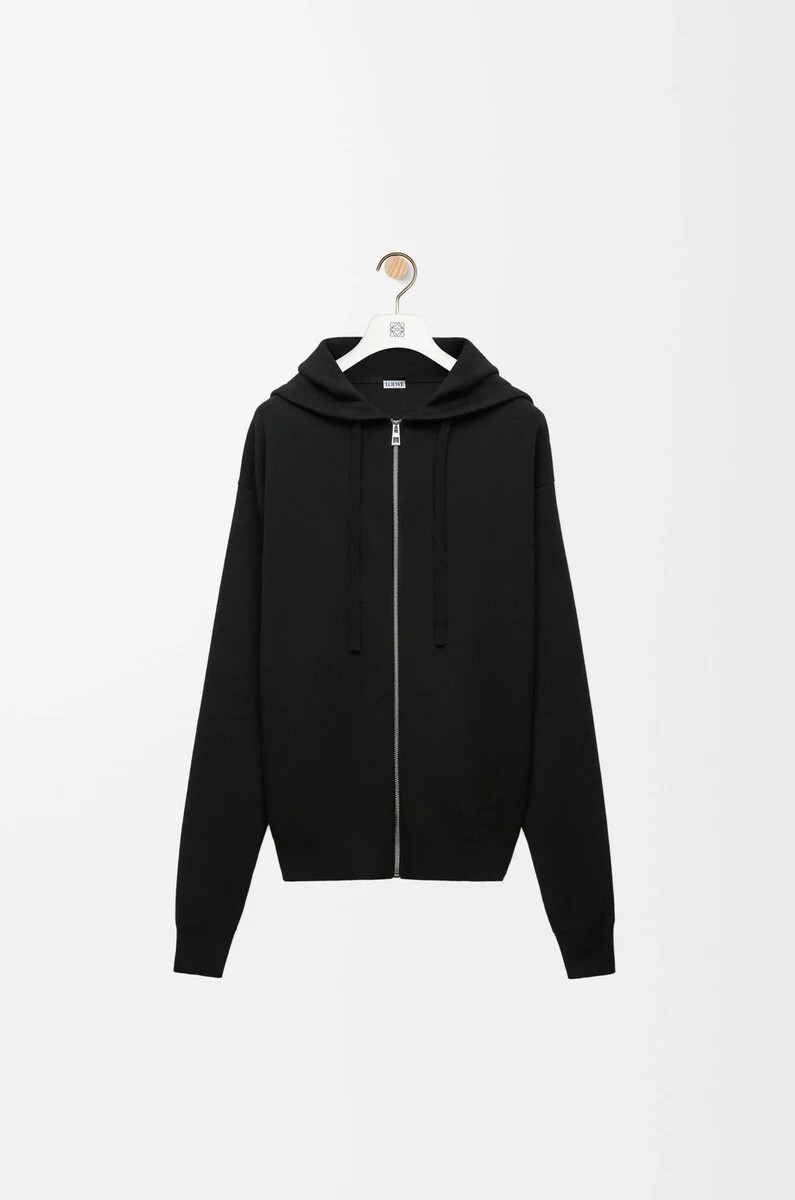 schwarzer anagram-kapuzenpullover aus wolle mit reißverschluss