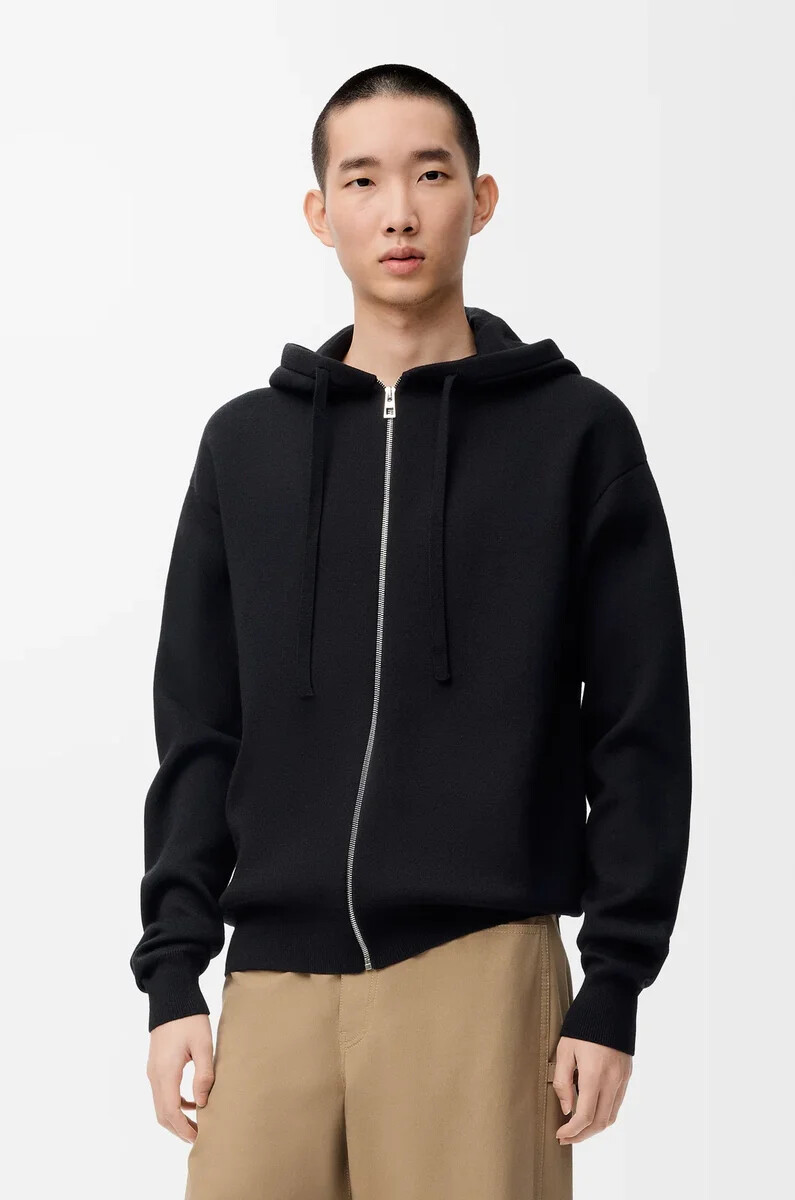 schwarzer anagram-kapuzenpullover aus wolle mit reißverschluss