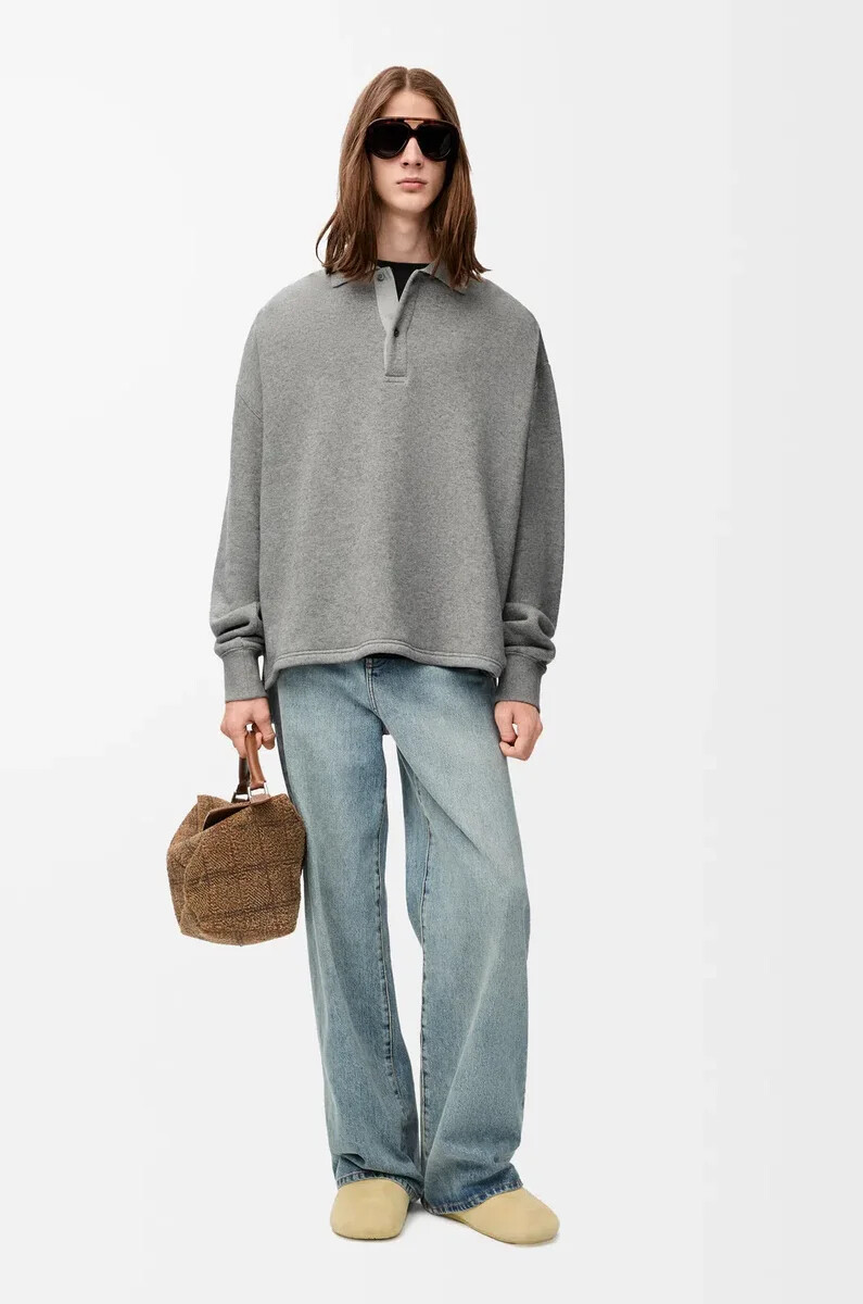 polo-sweatshirt aus baumwolle und kaschmir bleigrau