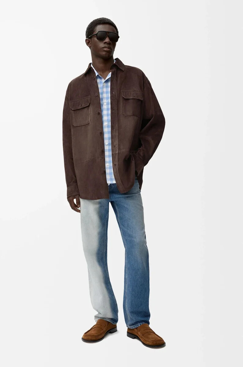 overshirt aus dunkelbraunem kalbsveloursleder