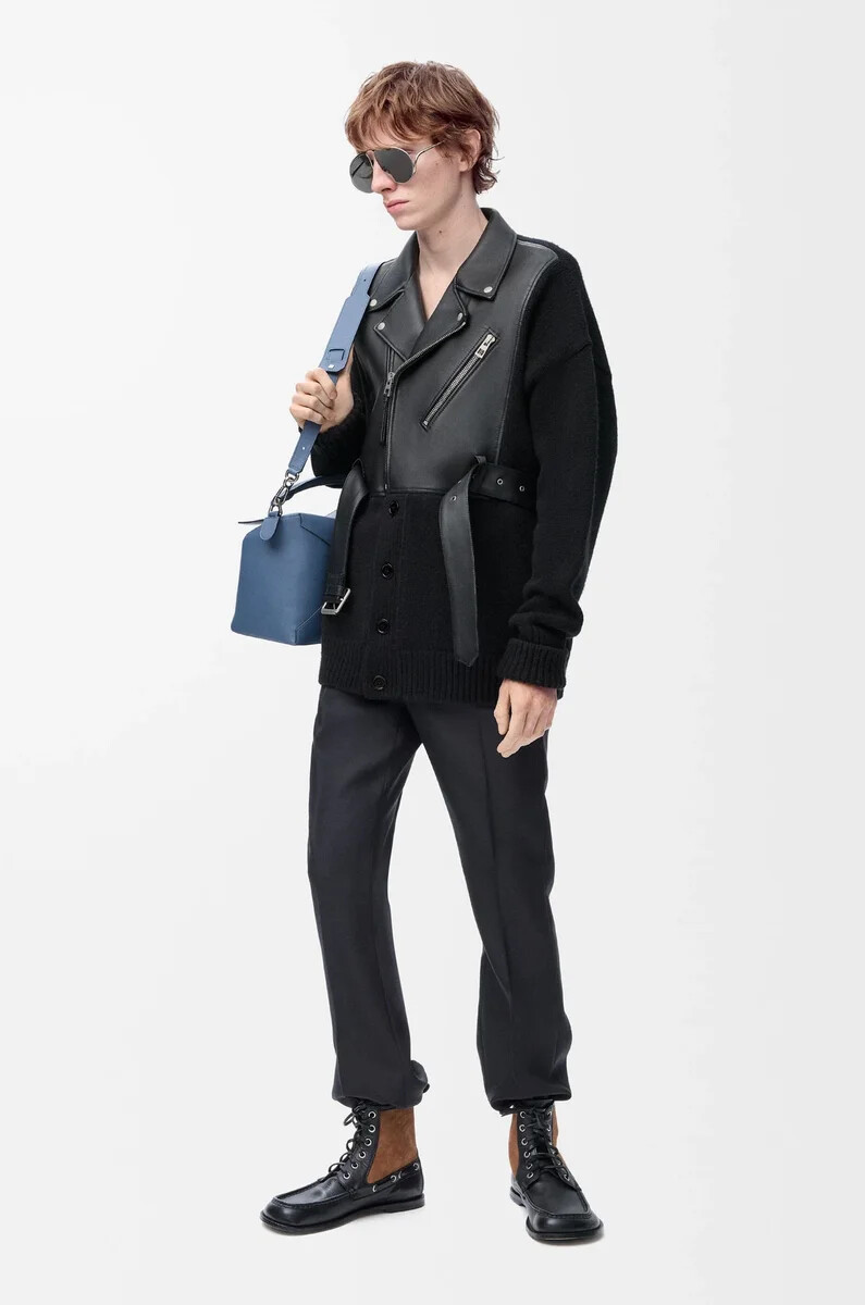 hybrid-cardigan aus nappa-lammleder und wolle schwarzschwarz