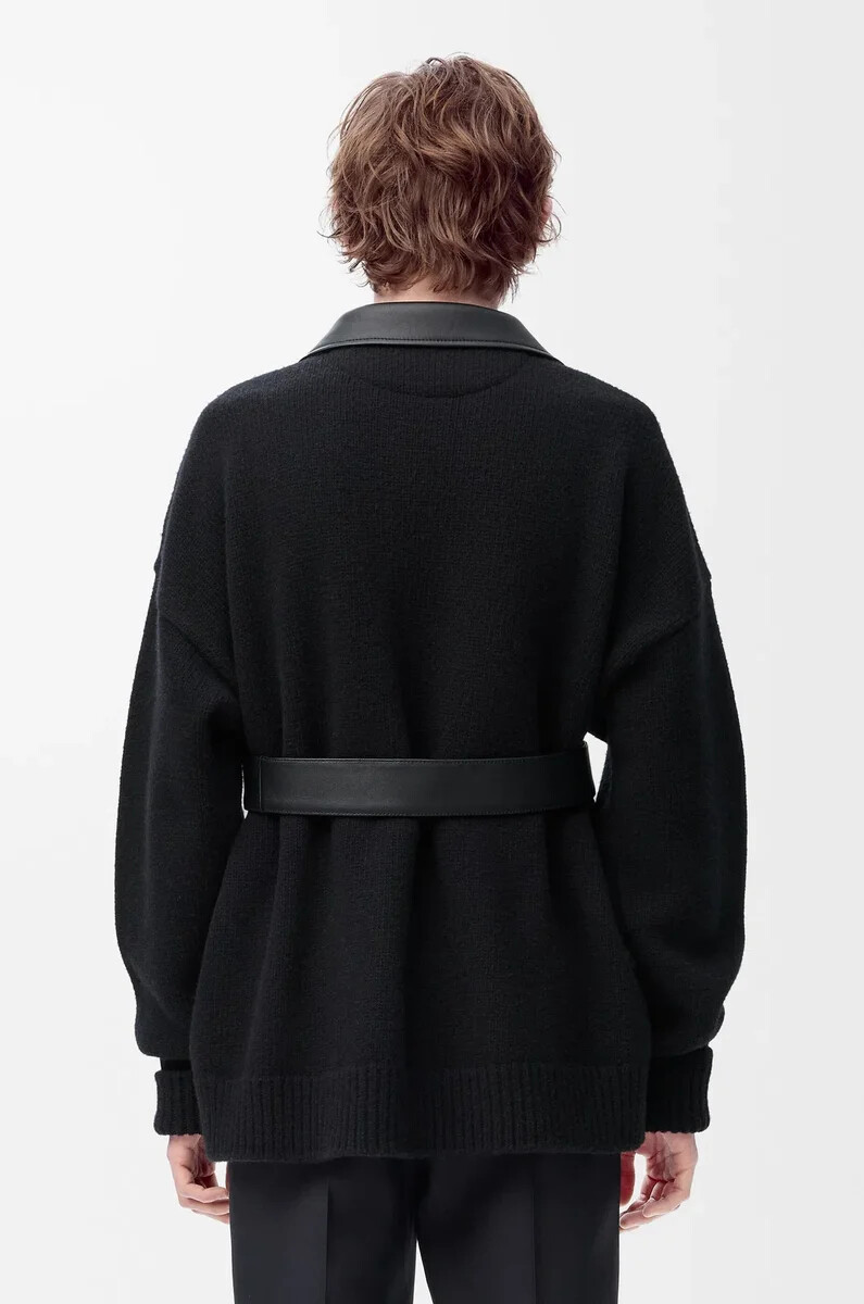 hybrid-cardigan aus nappa-lammleder und wolle schwarzschwarz