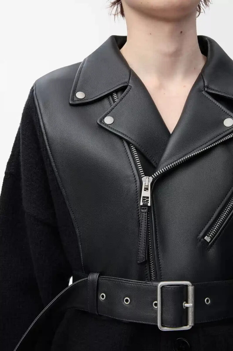 hybrid-cardigan aus nappa-lammleder und wolle schwarzschwarz